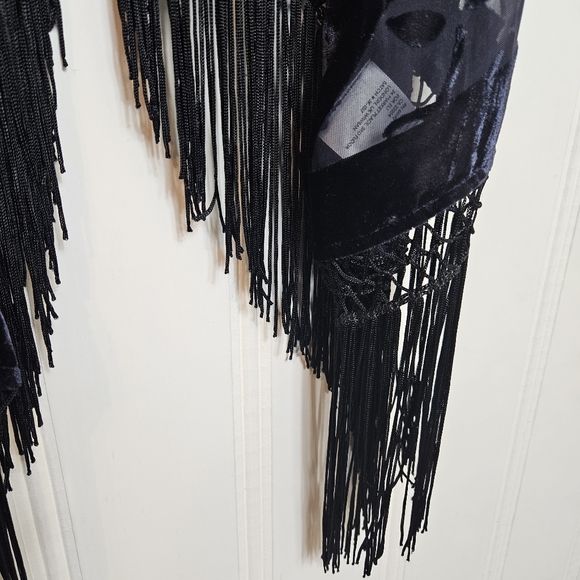 Pins & Needles Blue Velvet Burnout Sheer Fringe Kimono Open Front Womens M/L - Picture 6 of 13